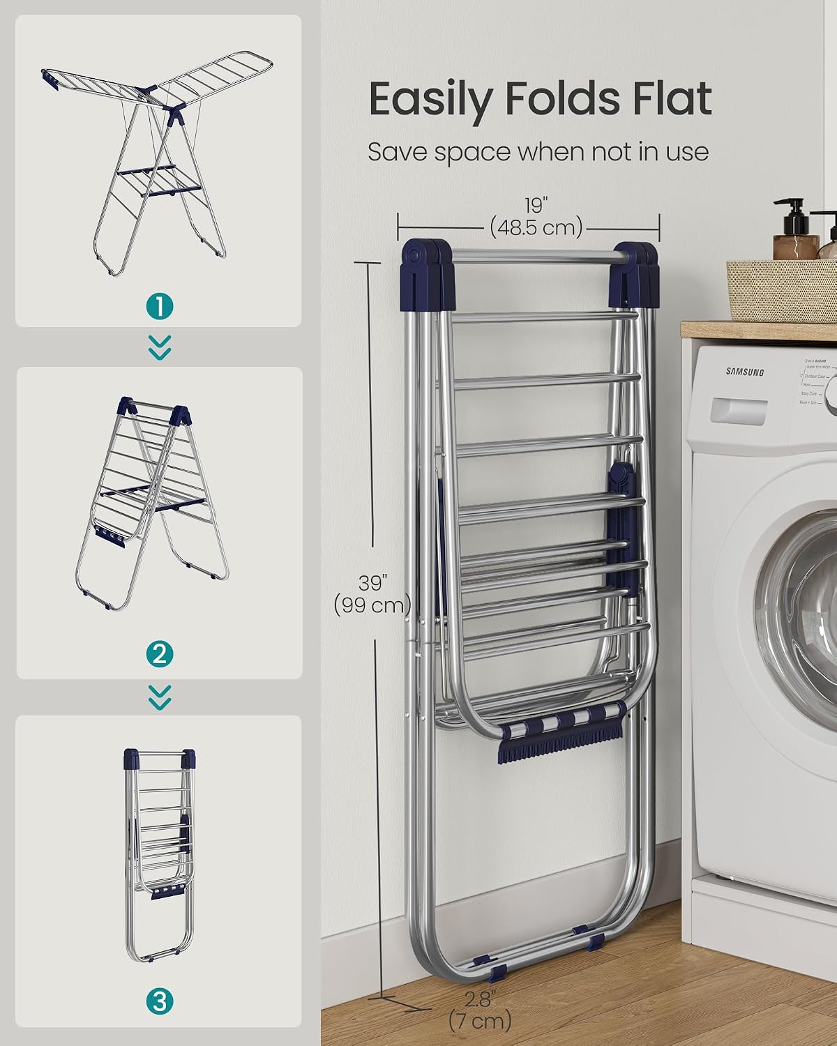 SONGMICS Clothes Drying Rack, Foldable Metal Airer, 17 x 51.2 x 39 Inches