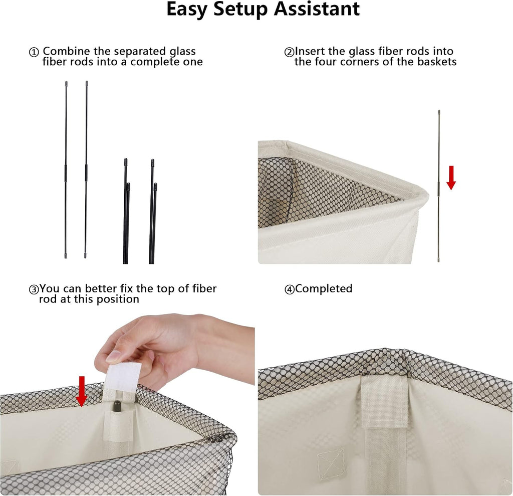 Odonata Slim Laundry Hamper Handles Collapsible Laundry Basket Thin Dirty Clothes Basket Narrow Laundry Bag Foldable Dirty Hamper 45L (Beige)