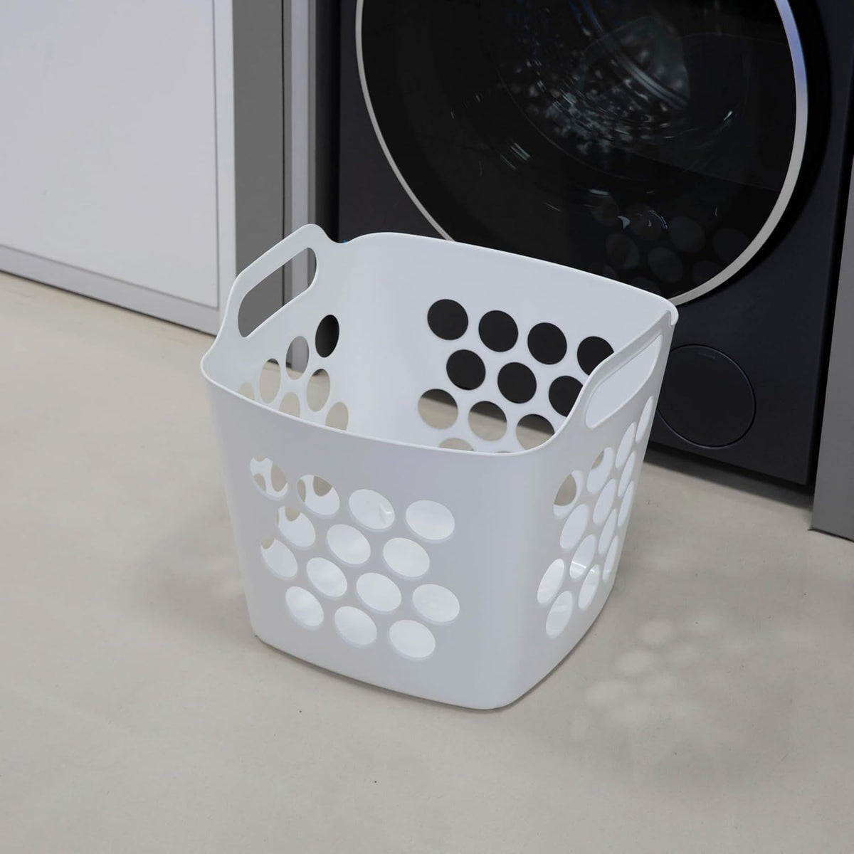 Flexible Plastic Laundry Basket - Square Storage Hamper with Side Handles for Easy Carrying - Versatile Organizer for Laundry, and Household Storage, 28 Litter White