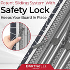 Bartnelli Compact Ironing Board, 13x43 Space-Saving Steel Foldable Iron Board, 4 Layer Cotton Cover, Adjustable Height, Bonus Hanger and Silicone Iron Pad