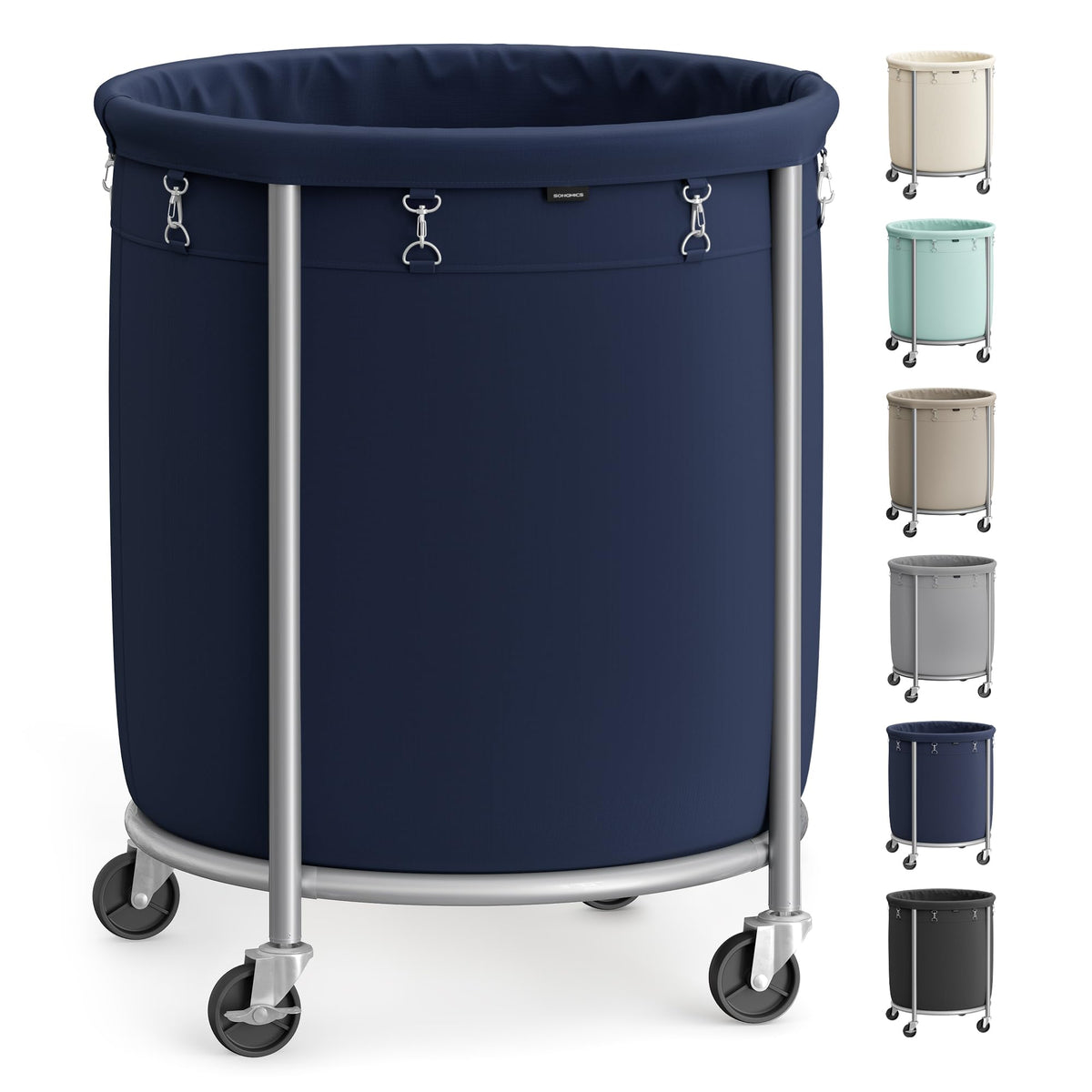 SONGMICS Laundry Basket with Wheels, 110L, Steel Frame, Removable Bag