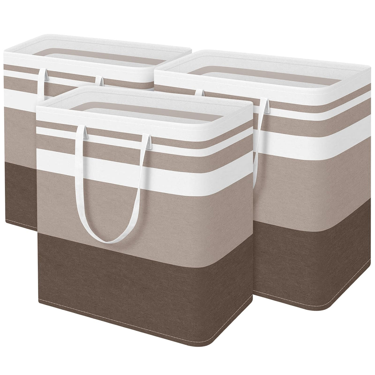 BlissTotes 3-Pack Laundry Basket, Collapsible Laundry Hamper, Grey, 75L