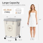 STORAGE MANIAC Commercial Laundry Hamper with Heavy Duty Steel Frame, 160 L Industrial Clothes Basket Cart with Wheels for Big Family, Home, Hotel, Laundry Room, 18''L x 18''W x 31''H, Medium Beige