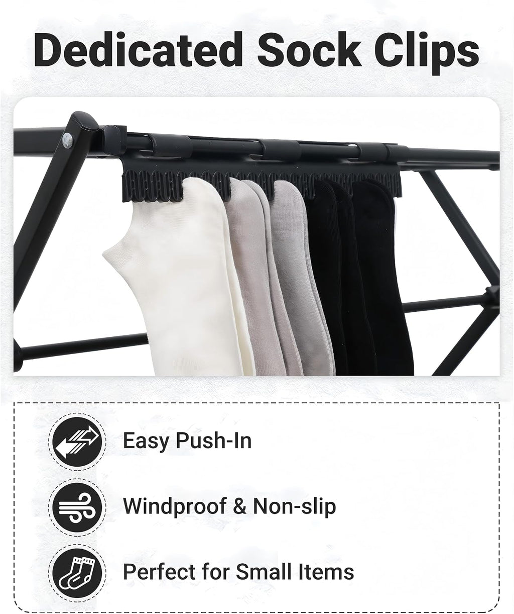ZOES HOMEWARE 4 Tier Clothes Drying Rack Foldable | Foldable Clothing Drying Rack | Laundry Drying Rack Collapsible for Laundry Room, Dorm, Expandable Sturdy Metal Design | Black 29"L x 11.5"W x 53"H