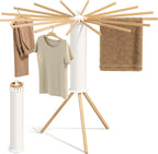 SONGMICS Clothes Drying Rack, Foldable Rotary Tripod, 16 Pull-Out Wood Arms
