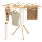 SONGMICS Clothes Drying Rack, Foldable Rotary Tripod, 16 Pull-Out Wood Arms