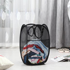 2 Packs Mesh Pop up Laundry Hamper (Black/Navy Blue) with Portable Durable Handles, Collapsible for Storage, Folding Pop-Up Clothes Hampers for Apartment, Home, College Dorm or Travel