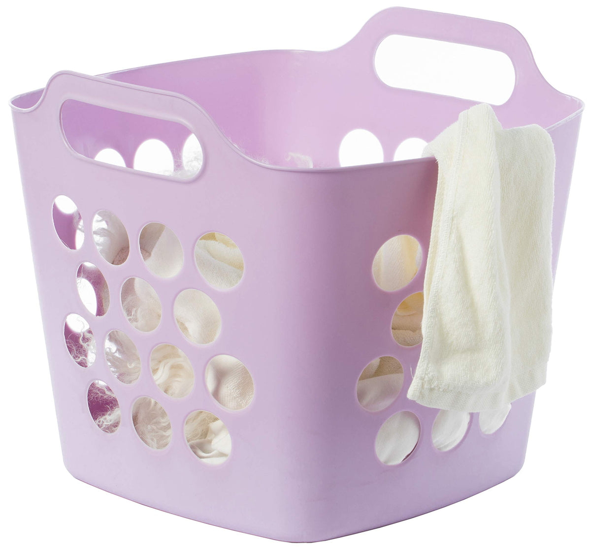 Flexible Plastic Laundry Basket - Square Storage Hamper with Side Handles for Easy Carrying - Versatile Organizer for Laundry, and Household Storage, 28 Litter White
