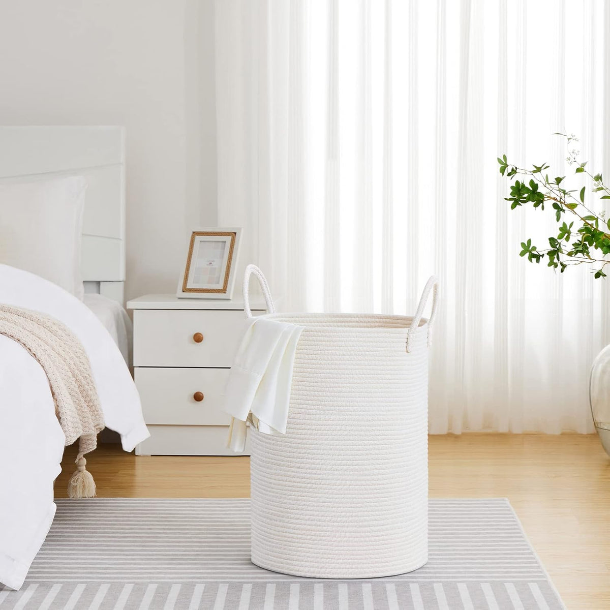 VIPOSCO 72L Tall Woven Laundry Basket Hamper, White