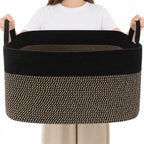 65L Laundry Basket with Handles, Woven Blanket Basket, White/Brown