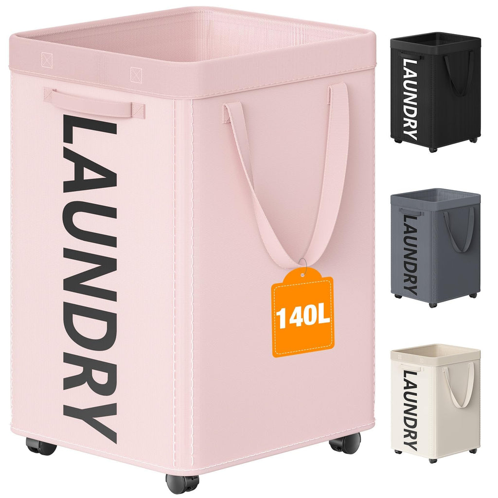 Optish 90L Laundry Basket with Wheels, Rolling Hamper with Removable Bag