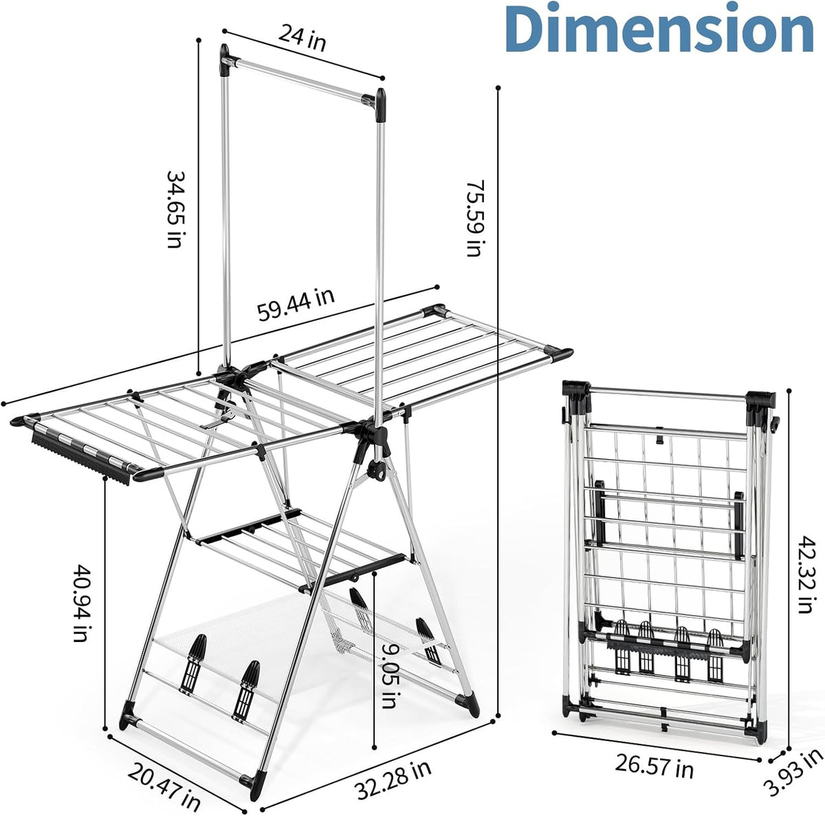 APEXCHASER Clothes Drying Rack with High Hanger, 3-Level Drying Racks