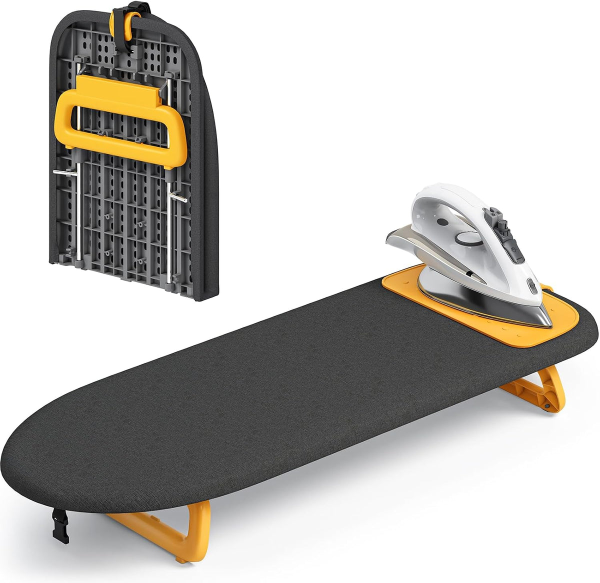KINGBOARD Small Ironing Board with Iron Mat, Tabletop Iron Board, Black