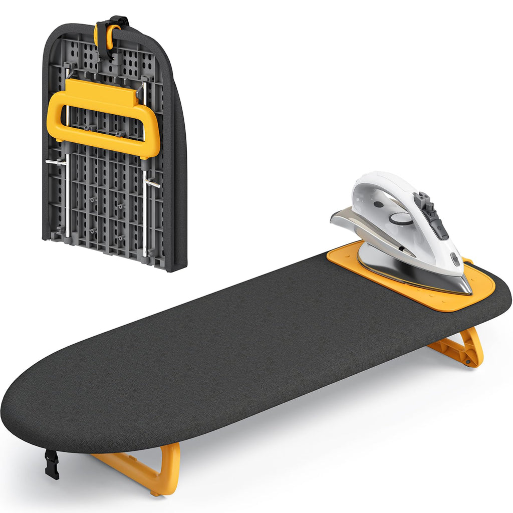 KINGBOARD Small Ironing Board with Iron Mat, Tabletop Iron Board, Black