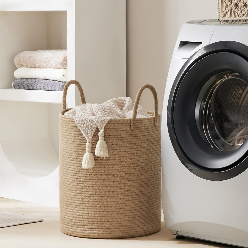 YOUDENOVA Jute Rope Laundry Hamper Basket, 58L Blanket Basket for Nursery