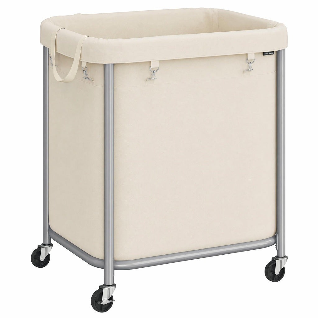 SONGMICS Laundry Basket with Wheels, 110L, Steel Frame, Removable Bag