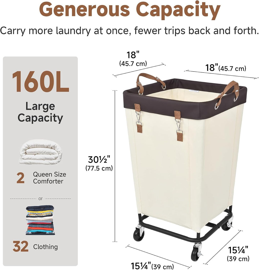 StorageWorks 160L Laundry Basket with Wheels, Rolling Hampers for Clothing