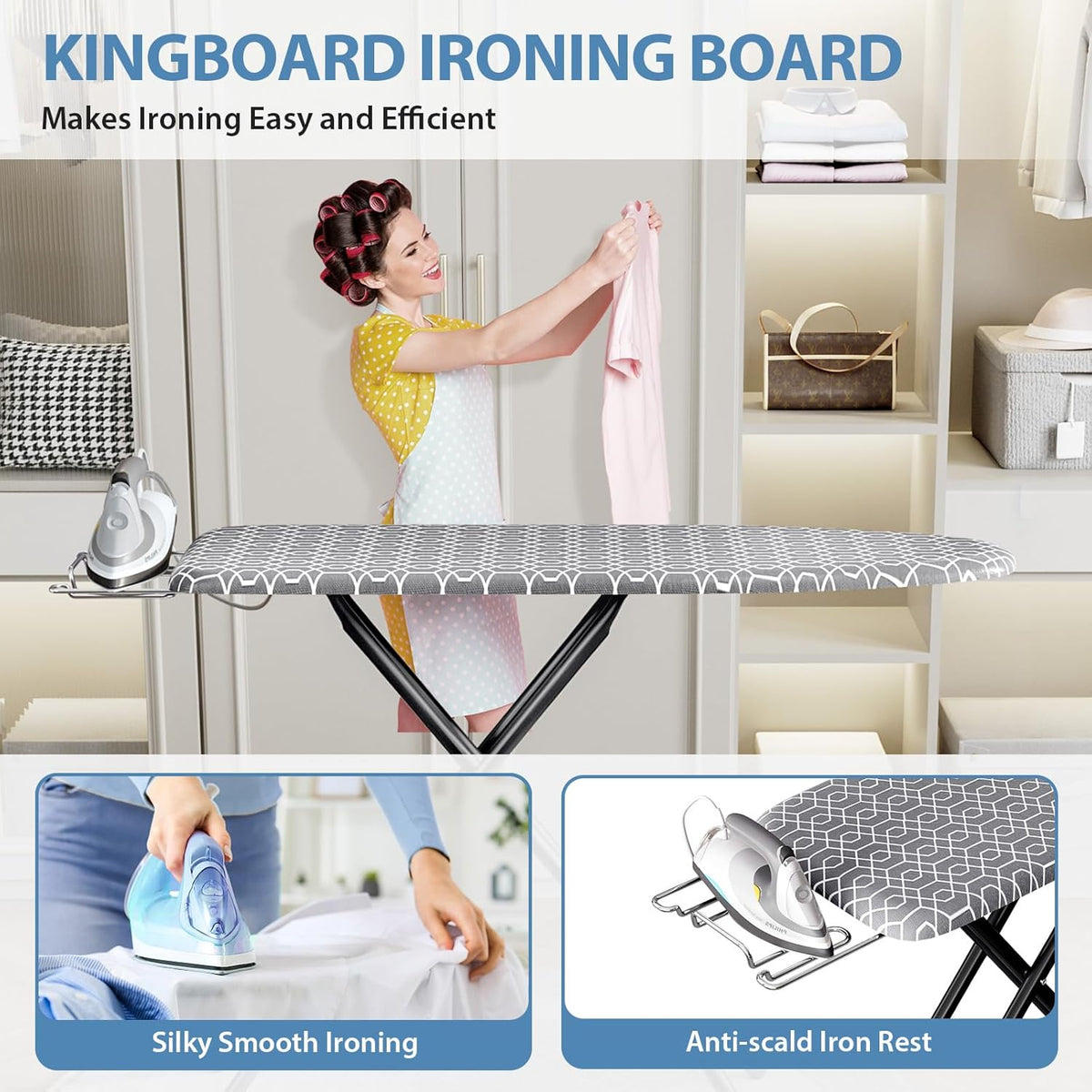 KINGBOARD Ironing Board Full Size, Iron Board and Ironing Board Set 43x13