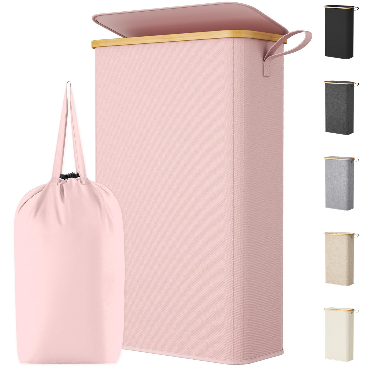 Lifewit 65L Slim Laundry Hamper with Lid and Removable Bag, Beige