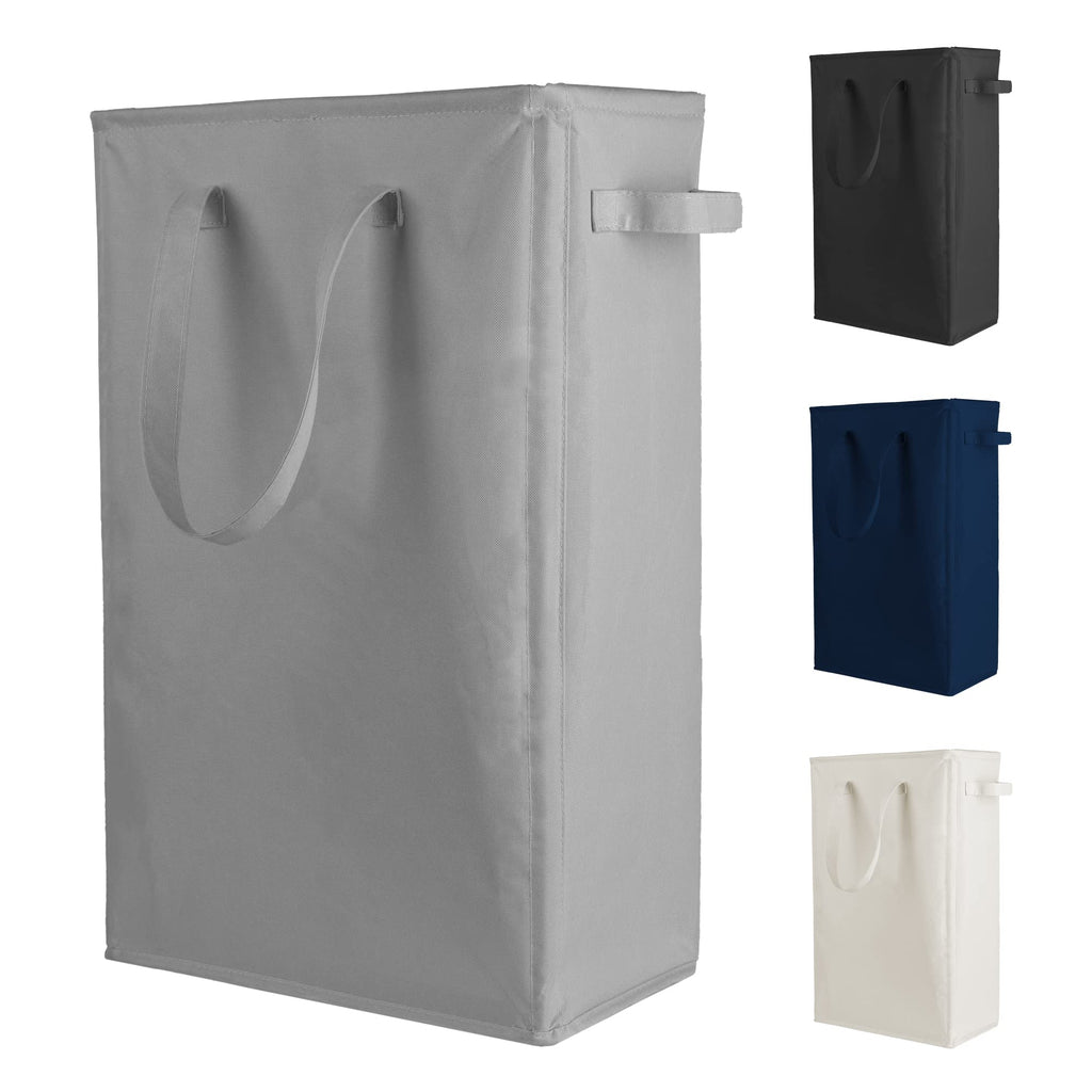 Odonata Slim Laundry Hamper Handles Collapsible Laundry Basket Thin Dirty Clothes Basket Narrow Laundry Bag Foldable Dirty Hamper 45L (Beige)