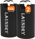 Lifewit 2 Pack 100L Laundry Basket with Aluminum Handles, Black