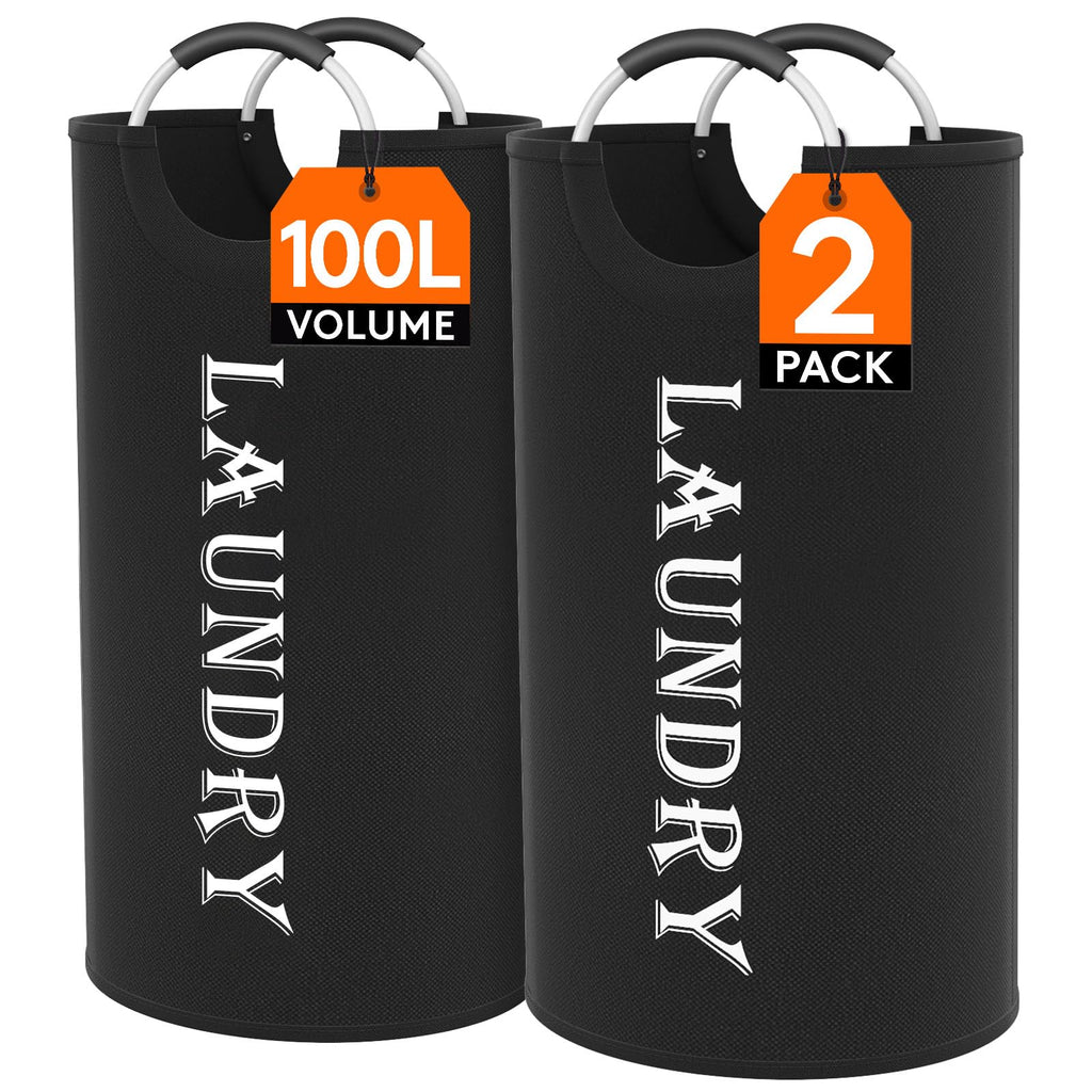 Lifewit 2 Pack 100L Laundry Basket with Aluminum Handles, Black