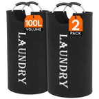 Lifewit 2 Pack 100L Laundry Basket with Aluminum Handles, Black