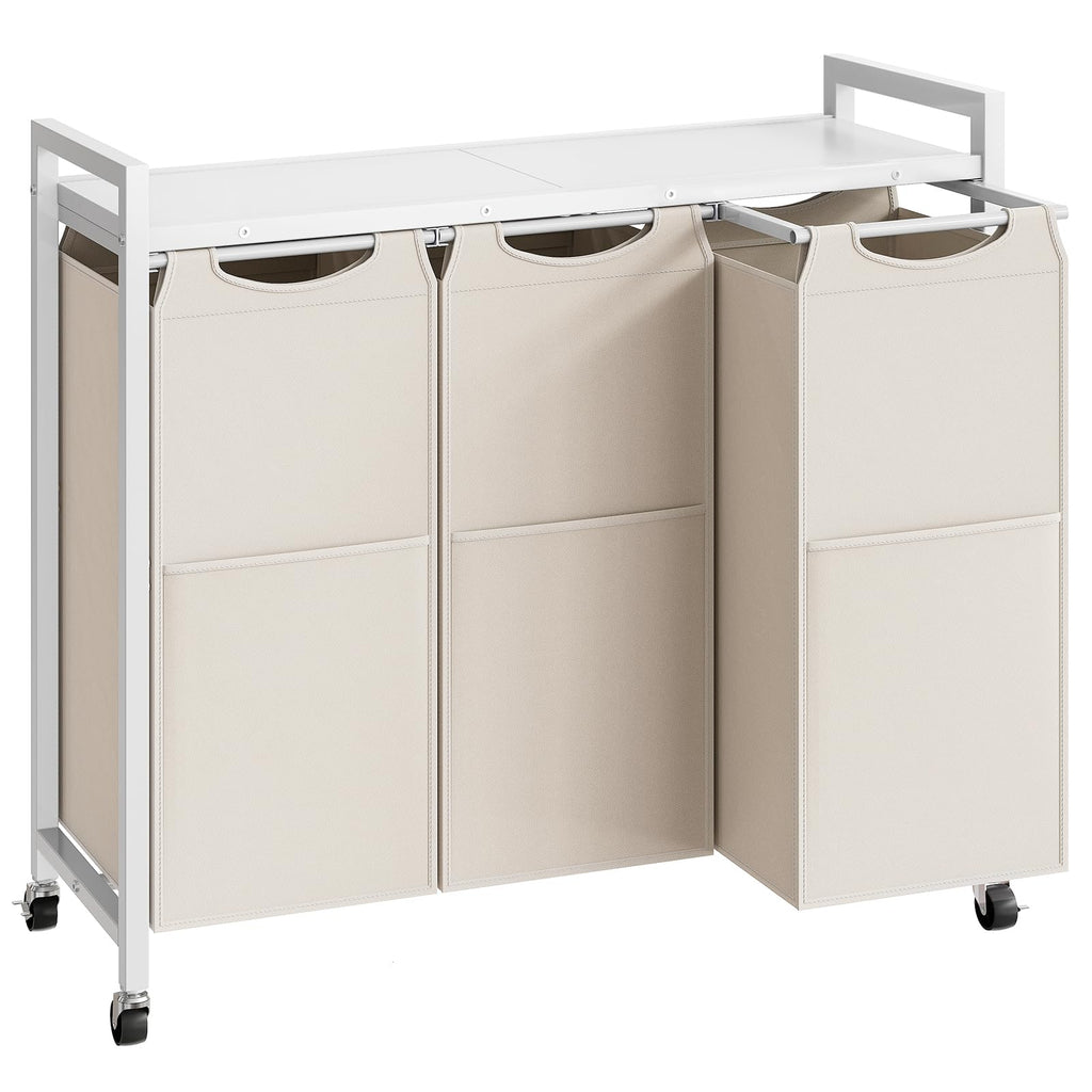 HOOBRO Laundry Sorter 3 Section, Laundry Hamper with Wheels, 3 × 11.5 Gal (43.5 L), Rolling Laundry Basket, Pull-Out and Removable Oxford Fabric Laundry Bags, Rustic Brown and Black BF76XY01