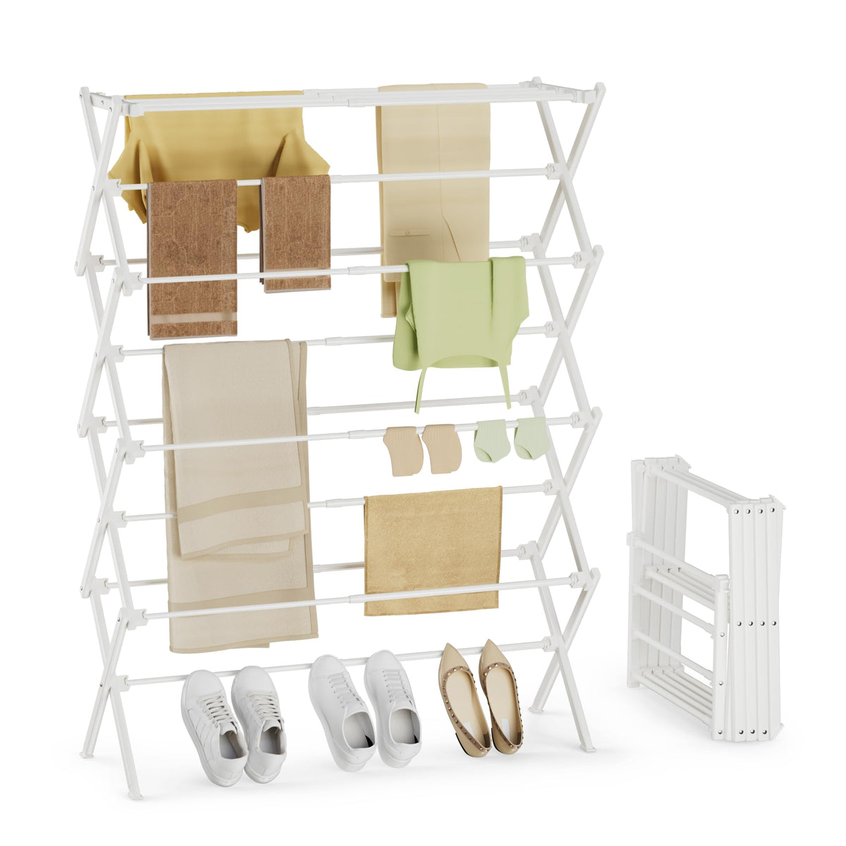 Foldable Clothes Drying Rack, Reinforced Joints, White