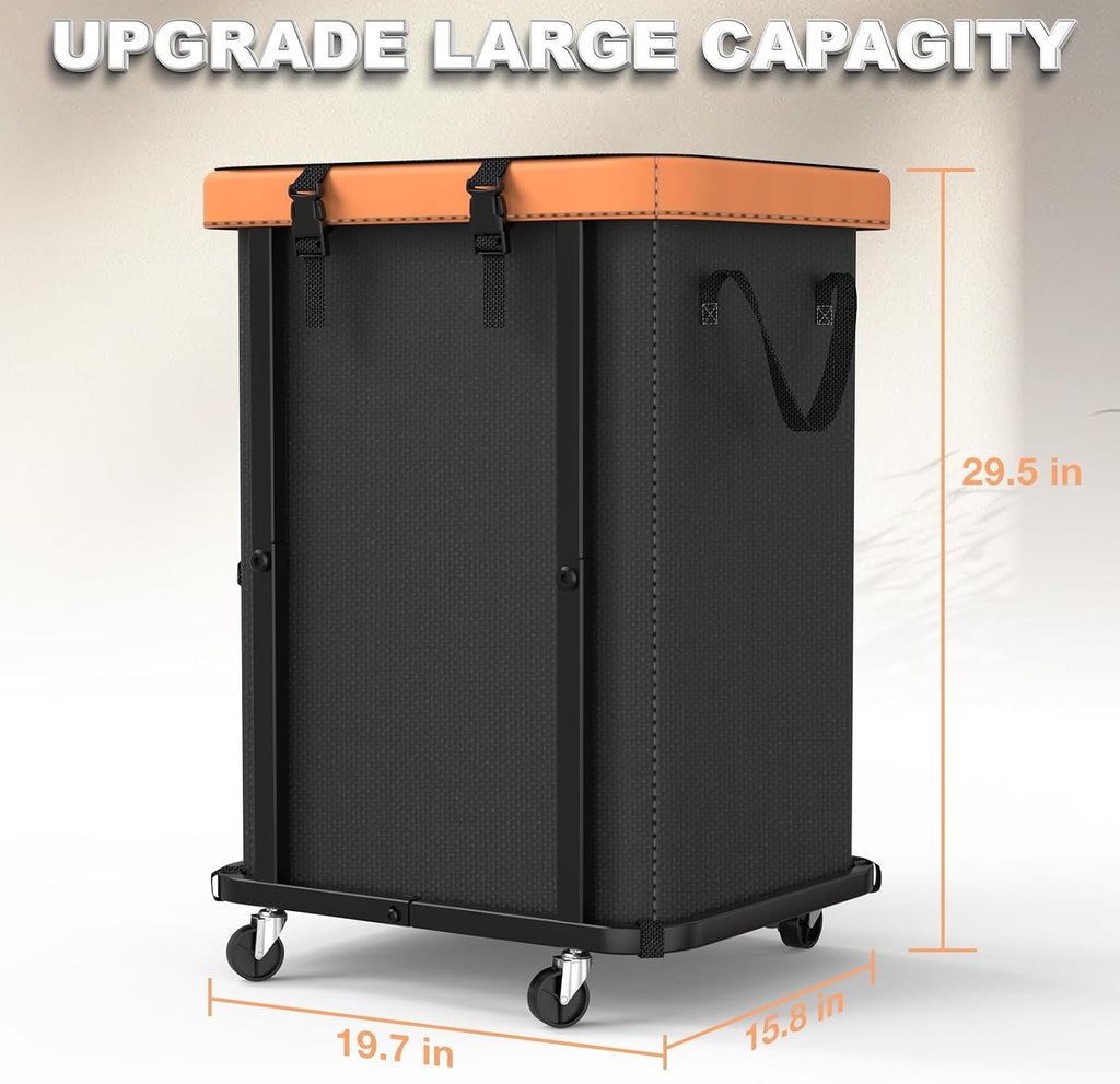 Laundry Hamper with Wheels,150L Leather Patchwork Clothes Hamper Black