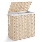 DUMOS Woven Laundry Basket with Lid, 90L Large Capacity Hamper, Removable & Machine-Washable Liner, Foldable Rattan Clothes Hamper, Sturdy Steel Frame, Odor Control, Goose Yellow