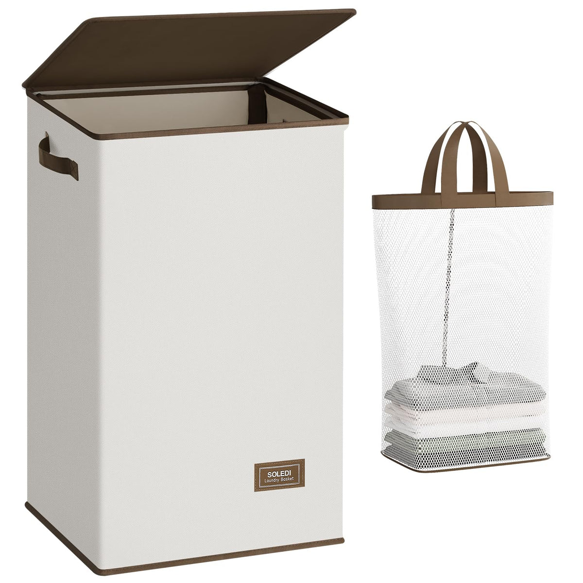 SOLEDI 100L Laundry Hamper with Lid, Large Collapsible Laundry Basket