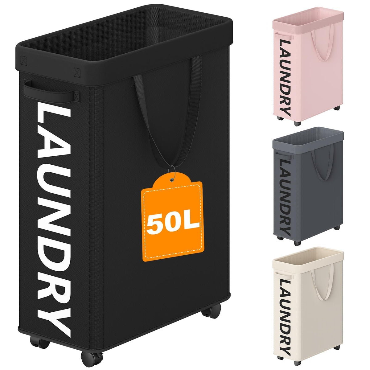 Optish 90L Laundry Basket with Wheels, Rolling Hamper with Removable Bag