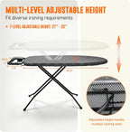 Ironing Board with Iron Rest – Full Size Foldable Board – Adjustable Height Steel Mesh Surface – Gray Padded Cotton Cover