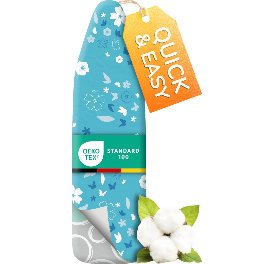 Super Soft Ironing Board Cover and Pad – 50% Faster Ironing with Heat Reflection Technology, Thick Natural Cotton, Heavy-Duty & Scorch Resistant – Made in Germany – 15x54 Standard Size