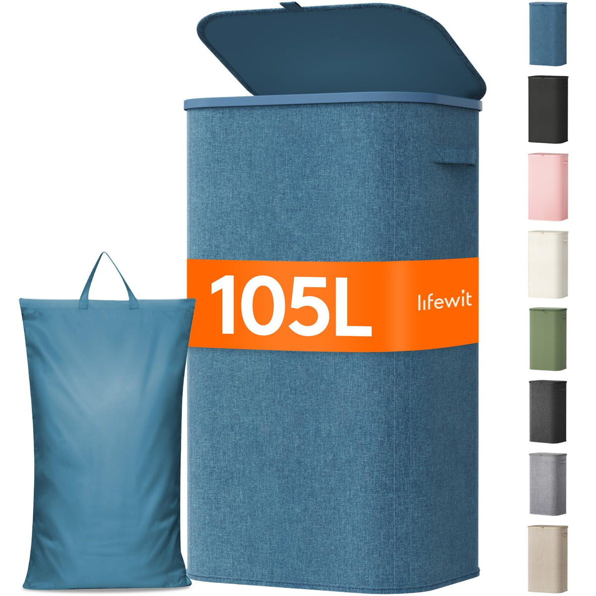 Lifewit 105L Large Laundry Basket with Lid, Laundry Hamper with Plastic Handles and Removable Bag, Foldable Tall Dirty Clothes Hampers for Laundry for Laundry Room, Bedroom, Bathroom, Dorm, Beige