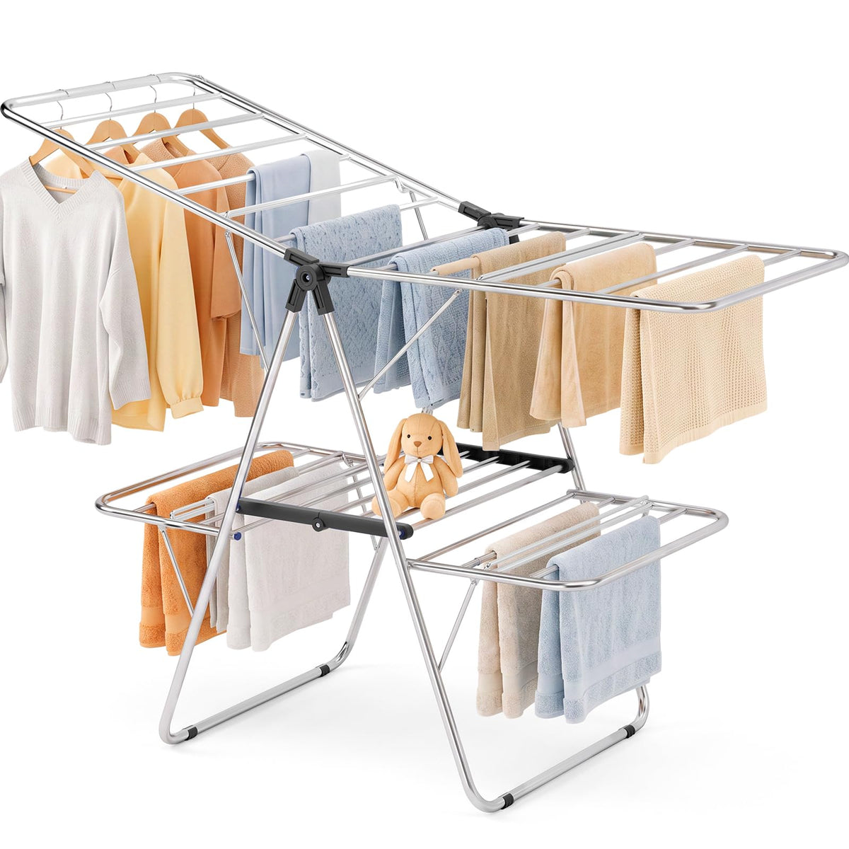 Stainless Steel 2-Tier Foldable Clothes Drying Rack, 57 Inches Max Height