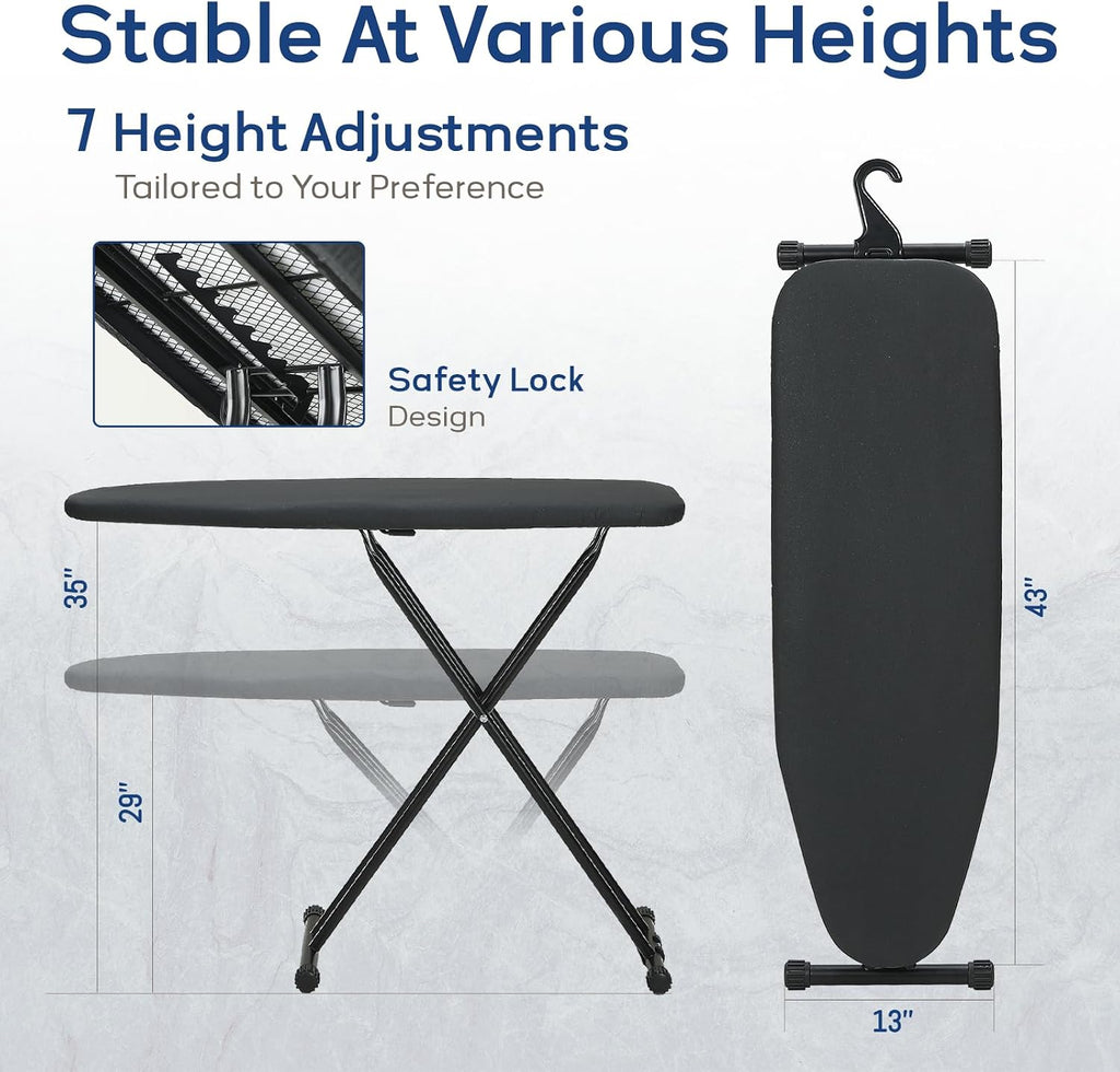 Ironing Board 43x13 with Iron Rest, RAINHOL Black Full Size Iron Board