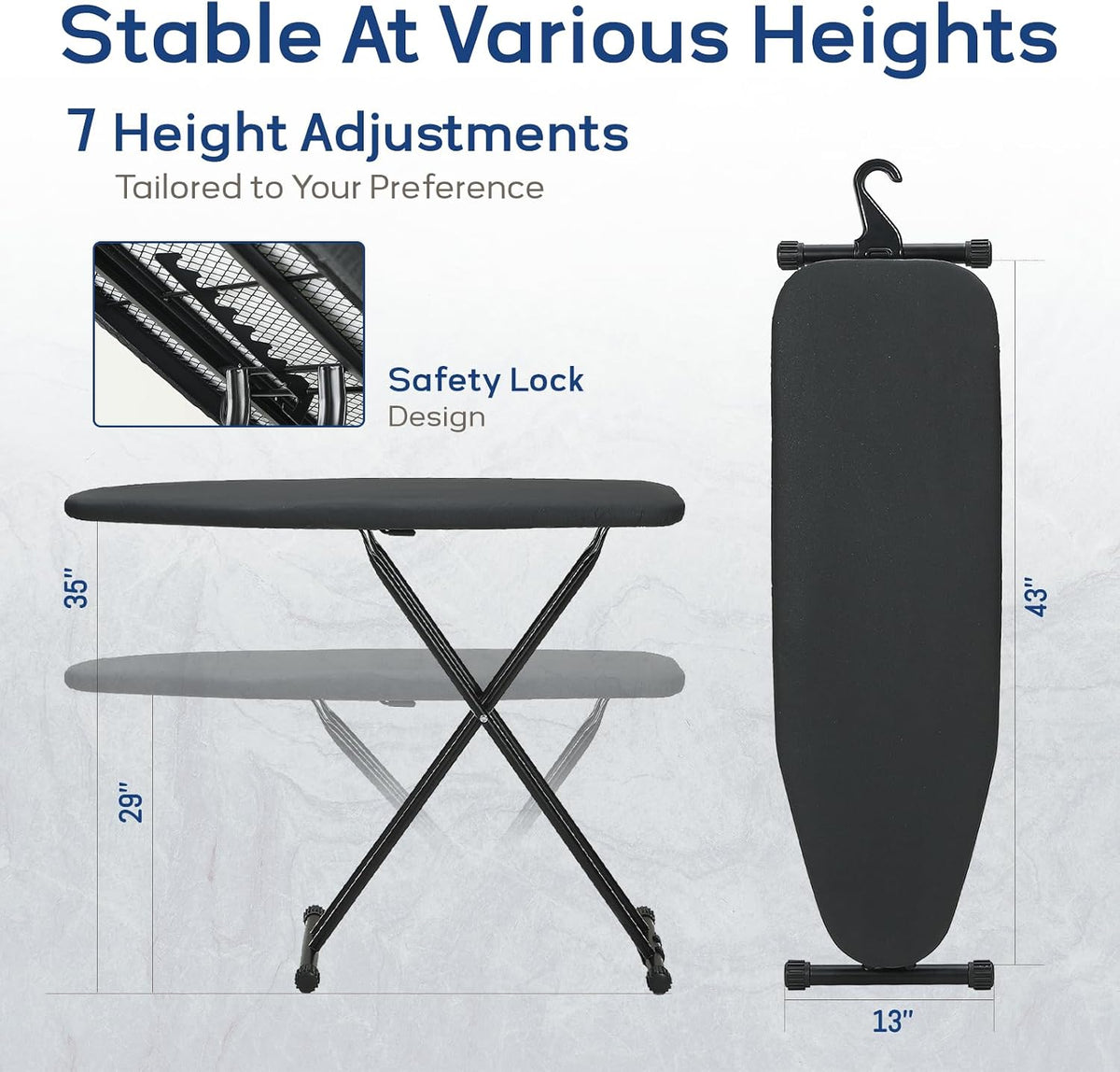 Ironing Board 43x13 with Iron Rest, RAINHOL Black Full Size Iron Board