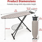 Ironing Board, 43"×13" with Iron Rest, 7 Adjustable Height & Clothes Shelf