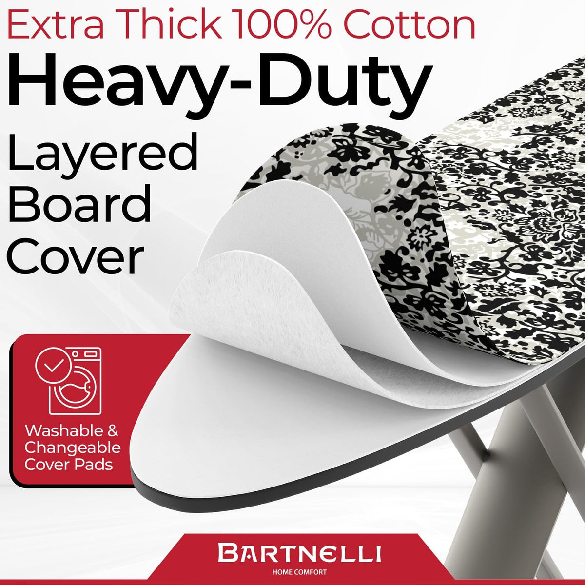 Bartnelli Pro Luxury Ironing Board - Extra Wide 51x19 Ironing Surface, Ultra-Premium Aluminum Build, Includes Steam Iron Rest, Adjustable Height, Foldable, European Made