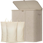 Lifewit 185L 3 Section Laundry Hamper with Lid, Laundry Basket, Beige