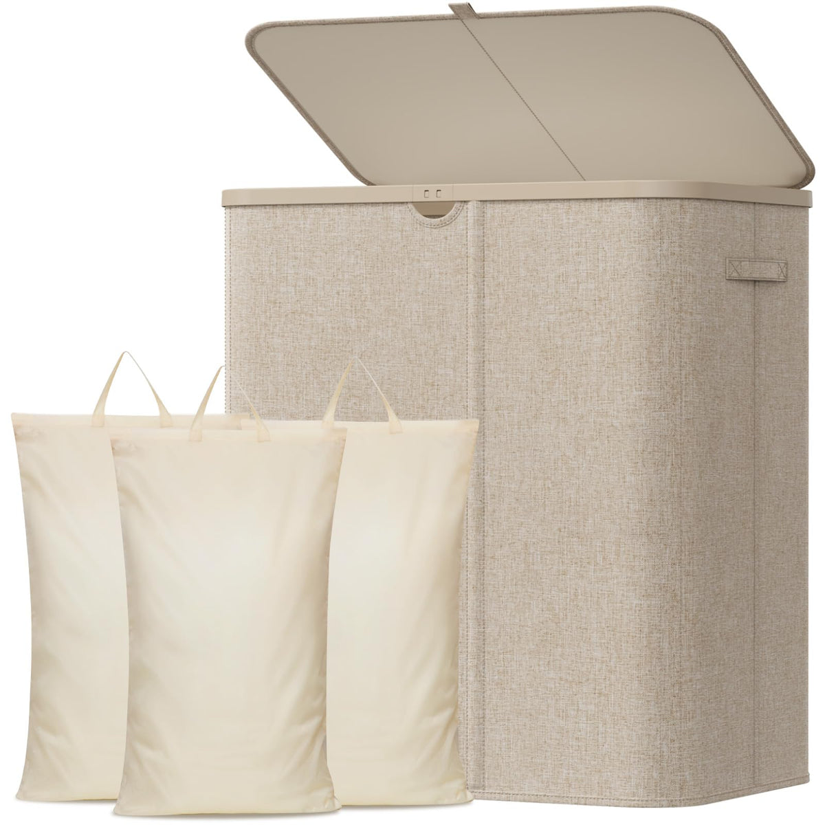 Lifewit 185L 3 Section Laundry Hamper with Lid, Laundry Basket, Beige