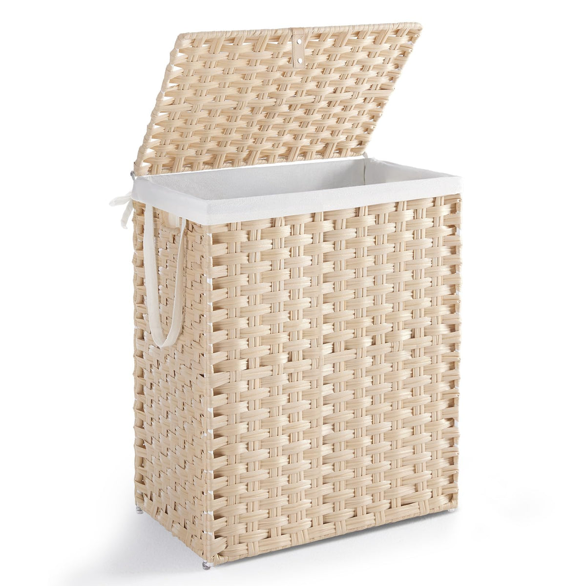 DUMOS Woven Laundry Basket with Lid, 90L Large Capacity Hamper, Removable & Machine-Washable Liner, Foldable Rattan Clothes Hamper, Sturdy Steel Frame, Odor Control, Goose Yellow
