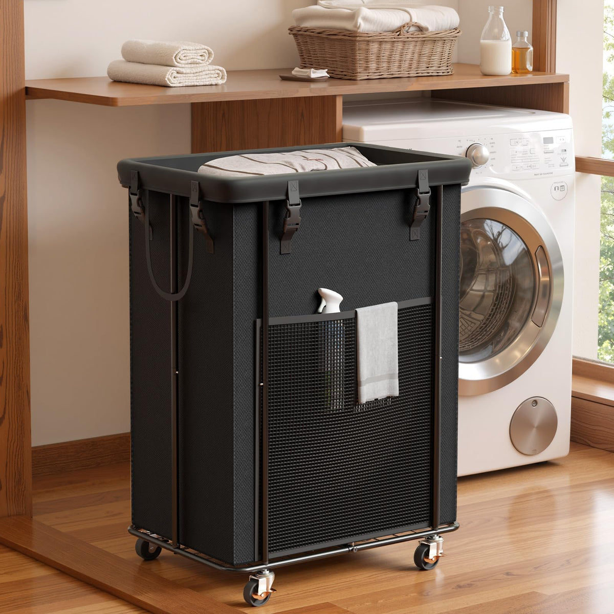 Laundry Hamper with Wheels, 150L Rolling Laundry Basket with Bag & Handles