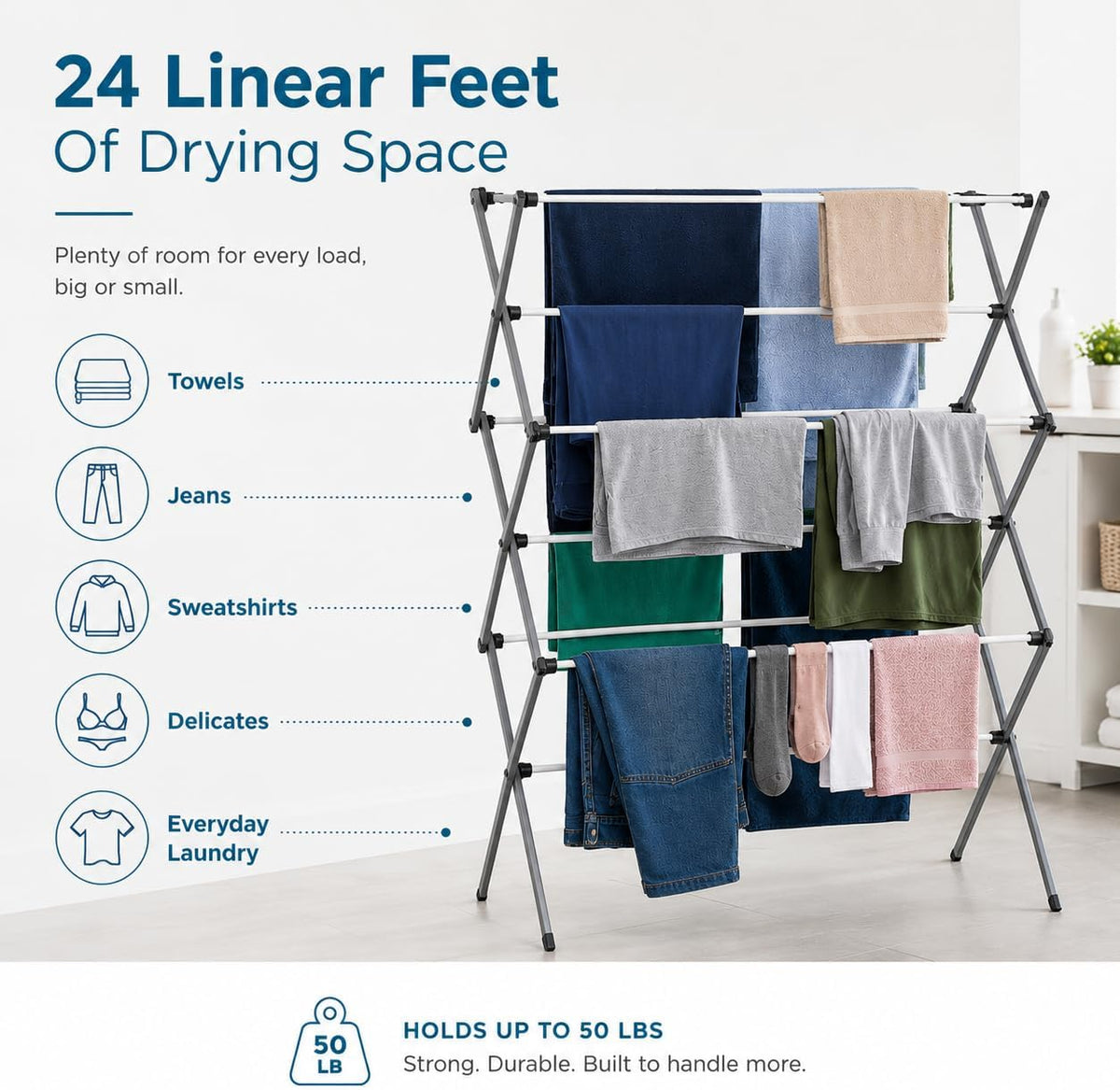 Honey-Can-Do 6-Tier Collapsible Clothes Drying Rack, 30", White