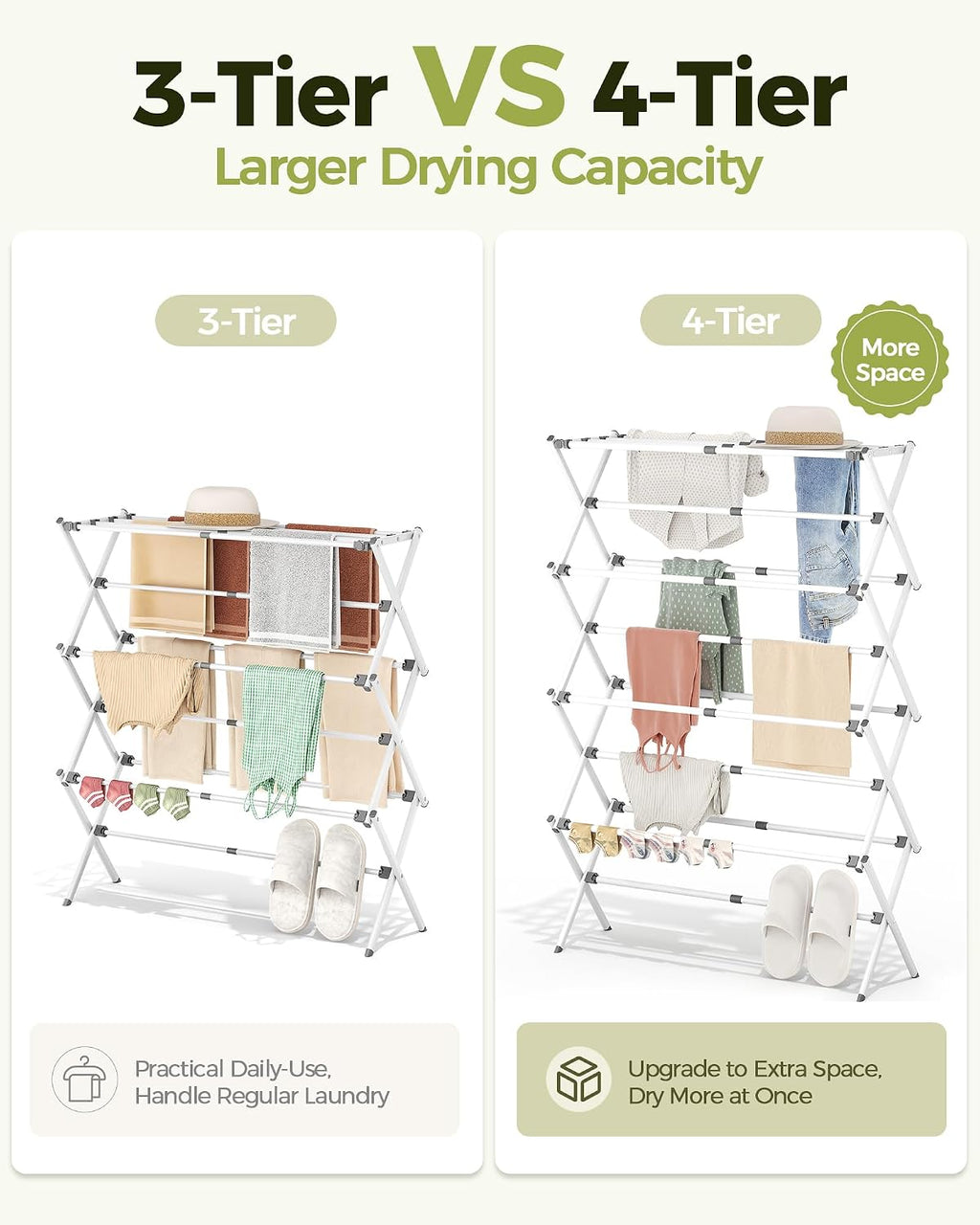 APEXCHASER 4-Tier Foldable Clothes Drying Rack, 48.8" H, White