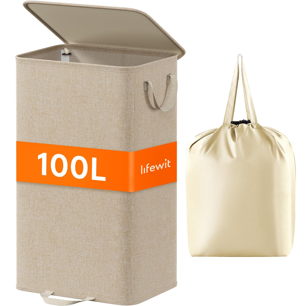 Lifewit Double Laundry Hamper with Lid, Removable Laundry Bags, Beige