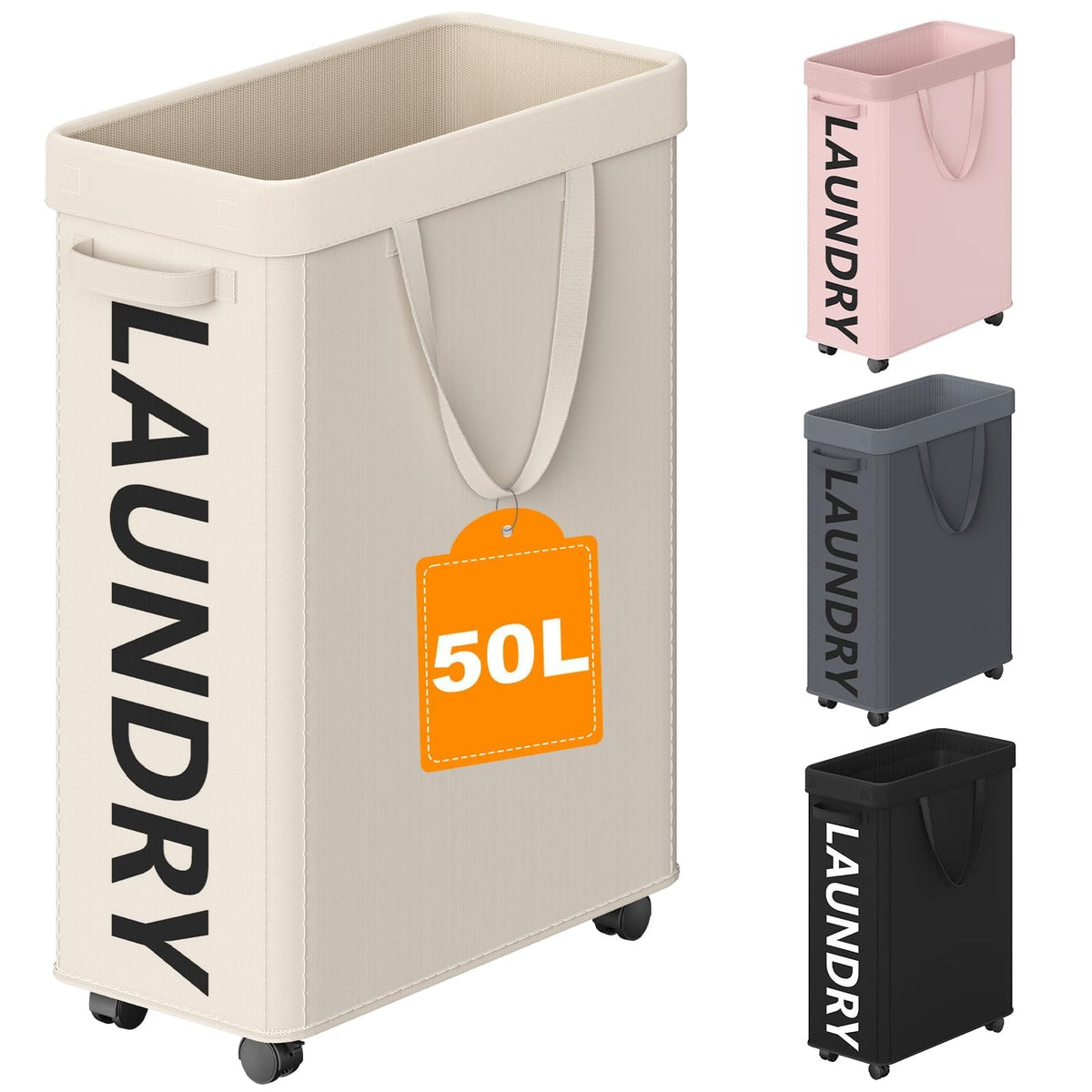 Optish 90L Laundry Basket with Wheels, Rolling Hamper with Removable Bag