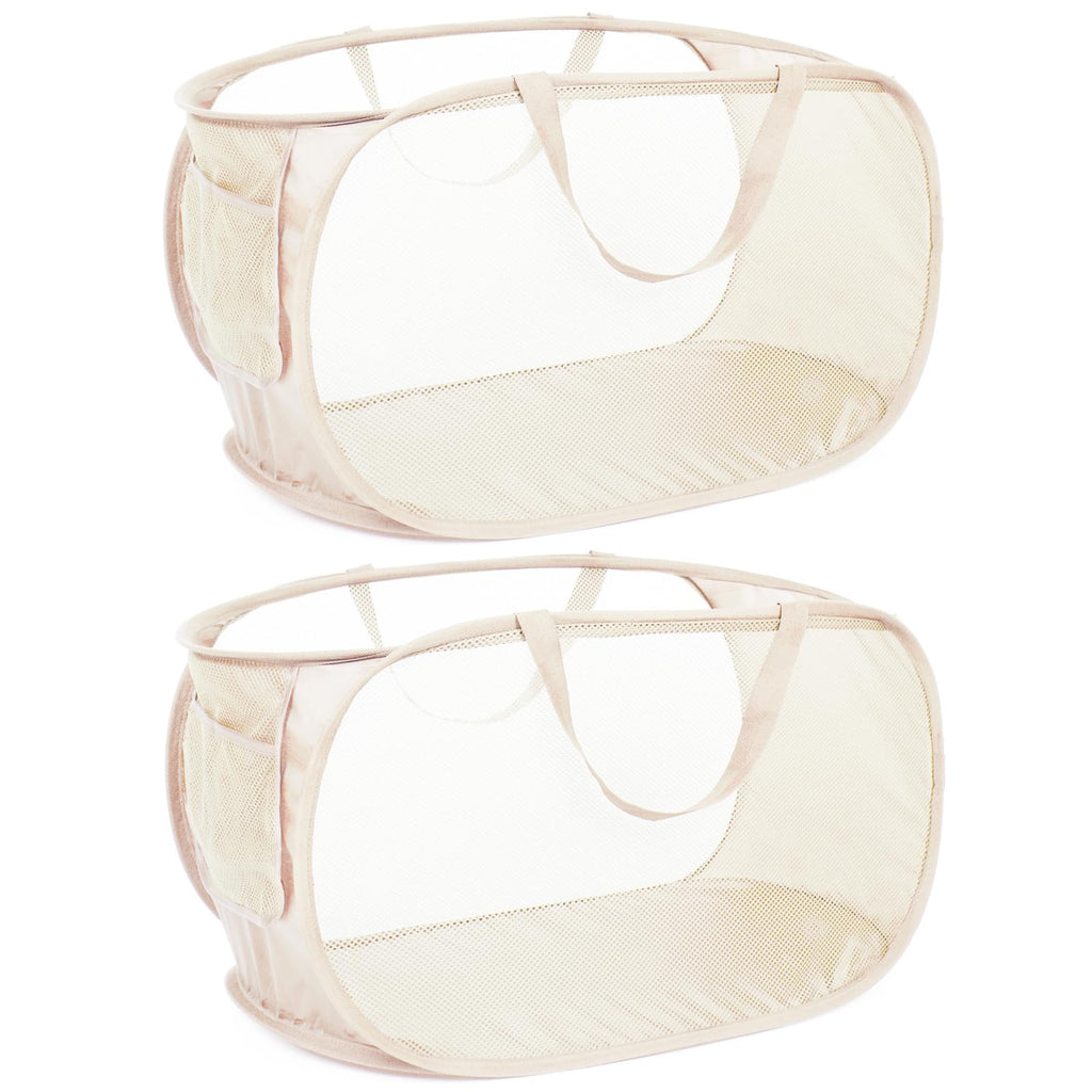 4 Pack Durable Collapsible Laundry Baskets, Mesh Foldable Laundry Basket, Pop Up Laundry Hamper with Pocket, Clothes Hamper with Reinforced Handles for Laundry, Bathroom, Kids Room, Dorm or Travel